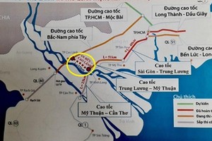 Dự án đường cao cấp An Hữu - Cao Lãnh dài 32km (đoạn khoanh tròn) có vốn đầu tư hơn 6.000 tỉ đồng ẢNH: CTV