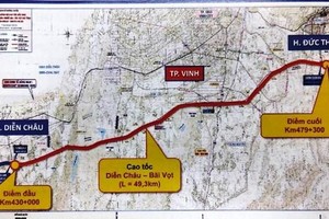 Bình đồ hướng tuyến cao tốc Diễn Châu - Bãi Vọt.