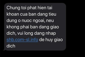 Một tin nhắn lừa đảo giả mạo thương hiệu SHB