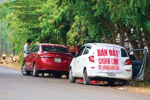 Quảng cáo bán đất được treo ở khắp nơi. Ảnh: Trọng Tín