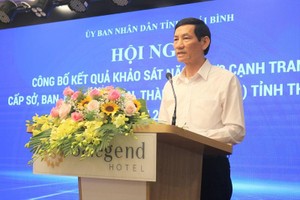 Ông Đỗ Văn Vẻ, Chủ tịch Hiệp hội doanh nghiệp tỉnh Thái Bình phát biểu tại Hội nghị