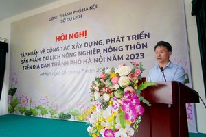 Phó Giám đốc Sở Du lịch Hà Nội Trần Trung Hiếu phát biểu tại Hội nghị.