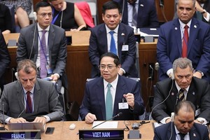 Thủ tướng Phạm Minh Chính phát biểu tại Hội nghị Thượng đỉnh Tham vọng Khí hậu của Liên hợp quốc. (Ảnh: Dương Gian/TTXVN)