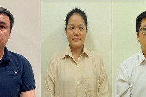 Từ trái qua phải: Bị can Trần Tuấn Vinh, Phan Thị Thu Thủy, Trần Vinh Quang. Ảnh: BCA