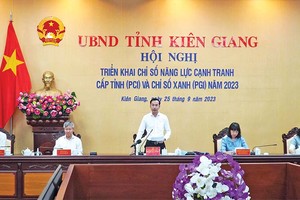 Phó chủ tịch UBND tỉnh Kiên Giang Nguyễn Thanh Nhàn phát biểu chỉ đạo tại Hội nghị triển khai Chỉ số PCI và Chỉ số PGI năm 2023 của tỉnh ảnh: khánh thùy