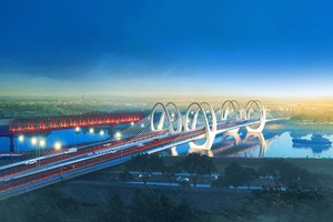 Phối cảnh cầu đường sắt và cầu đường bộ vượt sông Đuống.