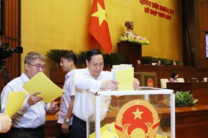Các vị đại biểu bỏ phiếu kín đánh giá tín nhiệm - Ảnh: Duy Linh.
