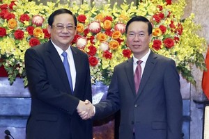 Chủ tịch nước Võ Văn Thưởng tiếp Thủ tướng Chính phủ Lào Sonexay Siphandone đang ở thăm chính thức Việt Nam. (Ảnh: TTXVN)