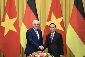 Chủ tịch nước Võ Văn Thưởng đón và hội đàm với Tổng thống Đức Frank-Walter Steinmeier. (Ảnh: Đức Thanh)