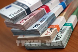 Đồng euro tại ngân hàng ở Heidelberg, Đức. Ảnh: AFP/TTXVN