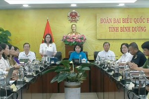 Đại biểu Nguyễn Hoàng Bảo Trân chất vấn từ đầu cầu Bình Dương (Ảnh:Quochoi.vn).