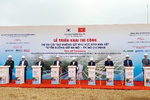 Các đại biểu nhấn nút khởi công dự án