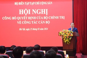 Tân Tổng Biên tập Tạp chí Cộng sản Lê Hải Bình phát biểu nhận nhiệm vụ.