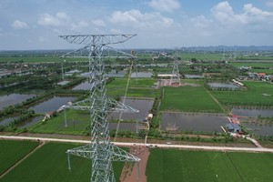 Khoảng néo đầu tiên của Đường dây 500 kV Quảng Trạch - Phố Nối bắt đầu kéo dây.