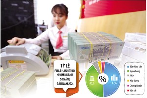 Ngân hàng đứng đầu trong số các nhóm ngành về giá trị trái phiếu phát hành trong 5 tháng đầu năm nay. Ảnh: Đức Thanh. Đồ họa: Đan Nguyễn 