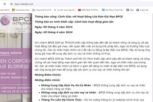Ngân hàng BPCE IOM Chi nhánh TP.HCM phải cảnh báo an ninh khẩn cấp ngay trên website của mình 