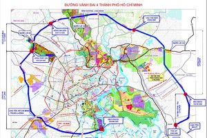 Sơ đồ hướng tuyến đường Vành đai 4, TP.HCM.