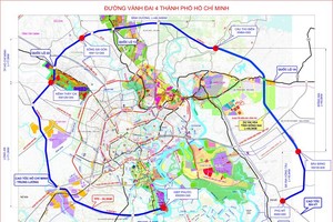 Bản đồ tổng thể hướng tuyến Vành đai 4 TP.HCM.