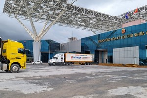 Hoạt động xuất nhập khẩu hàng hóa tại Cửa khẩu Bắc Luân II (thuộc Khu kinh tế cửa khẩu Móng Cái). Ảnh: Quỳnh Nga