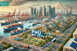 Thành phố cảng quốc tế Phú Mỹ trong tương lai (Ảnh minh hoạ có sự hỗ trợ của AI)