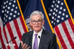 Chủ tịch Fed Jerome Powell phát biểu trong cuộc họp báo ở Washington, DC ngày 20/3/2024. (Ảnh: THX/TTXVN)