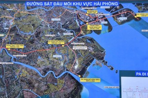Bản đồ hướng tuyến đường sắt Lào Cai - Hà Nội - Hải Phòng đoạn qua Hải Phòng