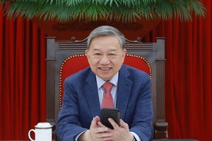 Tổng Bí thư Tô Lâm điện đàm với Tổng thống Hoa Kỳ Donald Trump. (Ảnh: Thống Nhất/TTXVN) 