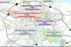 Sơ đồ hướng tuyến đường Vành đai 4 TP.HCM.