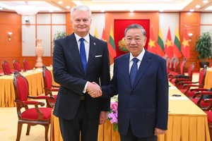 Tổng Bí thư Tô Lâm tiếp Tổng thống Cộng hòa Lithuania Gitanas Nauseda. Ảnh: Đức Thanh