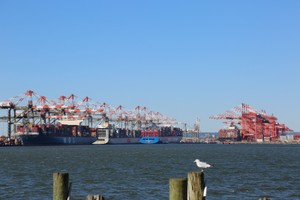 Quang cảnh cảng hàng hóa tại Bayonne, New Jersey, Mỹ. Ảnh: THX/TTXVN