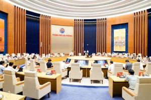 Các đại biểu tham dự phiên họp tại điểm cầu Trung tâm Hội nghị - Biểu diễn Thành phố Hải Phòng