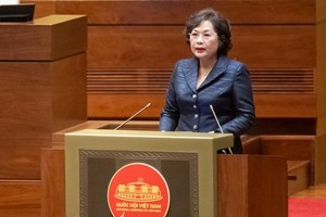 Thống đốc Nguyễn Thị Hồng trình bày tờ trình của Chính phủ về dự thảo Luật Bảo hiểm tiền gửi (sửa đổi). Ảnh: PT
