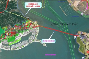 Hướng tuyến dự kiến của tuyến đường vượt biển nối Cần Giờ với Vũng Tàu.