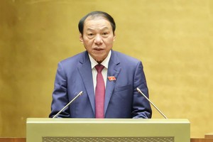 Bộ trưởng Bộ Văn hoá, Thể thao và Du lịch Nguyễn Văn Hùng trình bày tờ trình dự án luật - Ảnh PT.