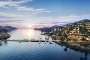 Bến du thuyền tại Flamingo Yacht Club dưới ánh hoàng hôn