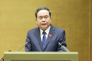 Chủ tịch Quốc hội, Chủ tịch Hội đồng bầu cử quốc gia Trần Thanh Mẫn phát biểu khai mạc mạc. Ảnh: Duy Linh 