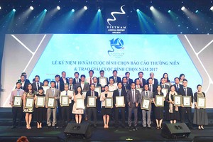 Đại diện Ban tổ chức chụp ảnh lưu niệm cùng các doanh nghiệp đạt giải BCTN năm nay