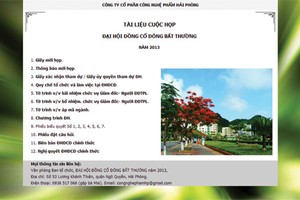 Thông báo mời họp và các tài liệu khác chỉ được đăng trên website sau ngày họp ĐHCĐ