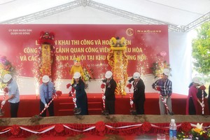 Nam Cường vừa tổ chức lễ triển khai thi công và hoàn hiện cảnh quan công viên hồ điều hòa tại Khu đô thị Dương Nội.  Ảnh: Phương Anh