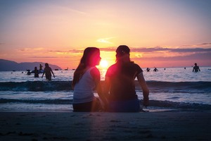 Bãi biển Đà Nẵng lúc bình minh. Ảnh: Thùy Linh