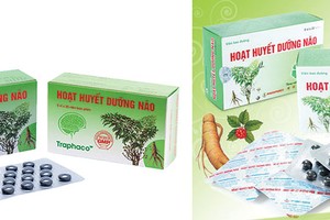 Sản phẩm Hoạt huyết dưỡng não của Traphaco (bên trái) và viên bao đường Hoạt huyết dưỡng não của Công ty Khải Hà (bên phải)
