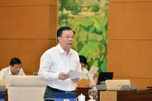 Bộ trưởng Bộ Tài chính Đinh Tiến Dũng trình bày báo cáo (Ảnh: QK)