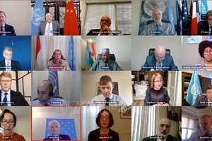 Một phiên họp trực tuyến của Hội đồng Bảo an LHQ, ngày 29/6/2020. Ảnh: Hữu Thanh - PV TTXVN tại New York, Hoa Kỳ