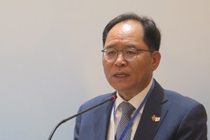 Đại sứ Hàn Quốc tại Việt Nam Park Noh Wan nhấn mạnh, Việt Nam là đối tác trọng tâm trong Chính sách Hướng Nam mới của Hàn Quốc. Ảnh: Lê Quân