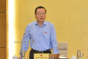 Phó chủ tịch Quốc hội Phùng Quốc Hiển điều hành phiên thảo luận.