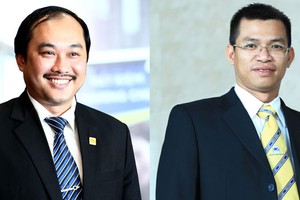 Ông Trần Ngô Phúc Vũ (bên trái), thành viên HĐQT kiêm Tổng giám đốc và ông Trần Ngọc Tâm (bên phải), nguyên Phó tổng giám đốc Nam A Bank ứng cử vào HĐQT Eximbank nhiệm kỳ IV