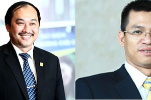 Ông Trần Ngô Phúc Vũ (trái) và ông Trần Ngọc Tâm (phải) thông báo rút khỏi danh sách ứng cử HĐQT Eximbank