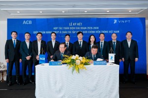 Lãnh đạo ACB và VNPT thực hiện nghi thức ký kết thỏa thuận hợp tác toàn diện giai đoạn 2026–2030.