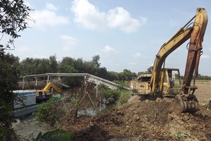 Một trong các khu vực sẽ đắp đặp ngăn mặn cứu hoa màu tại Tiền Giang. Ảnh PLO