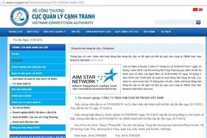 Chấm dứt hoạt động bán hàng đa cấp của Aim Star Network Việt Nam